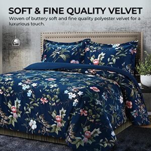 Tribeca Living Velvet Floral Printed King Duvet Cover Set, Soft Touch, Oversized, Luxury Three Piece Set Includes One Duvet Cover and Sham Pillowcases, Calla Multicolor