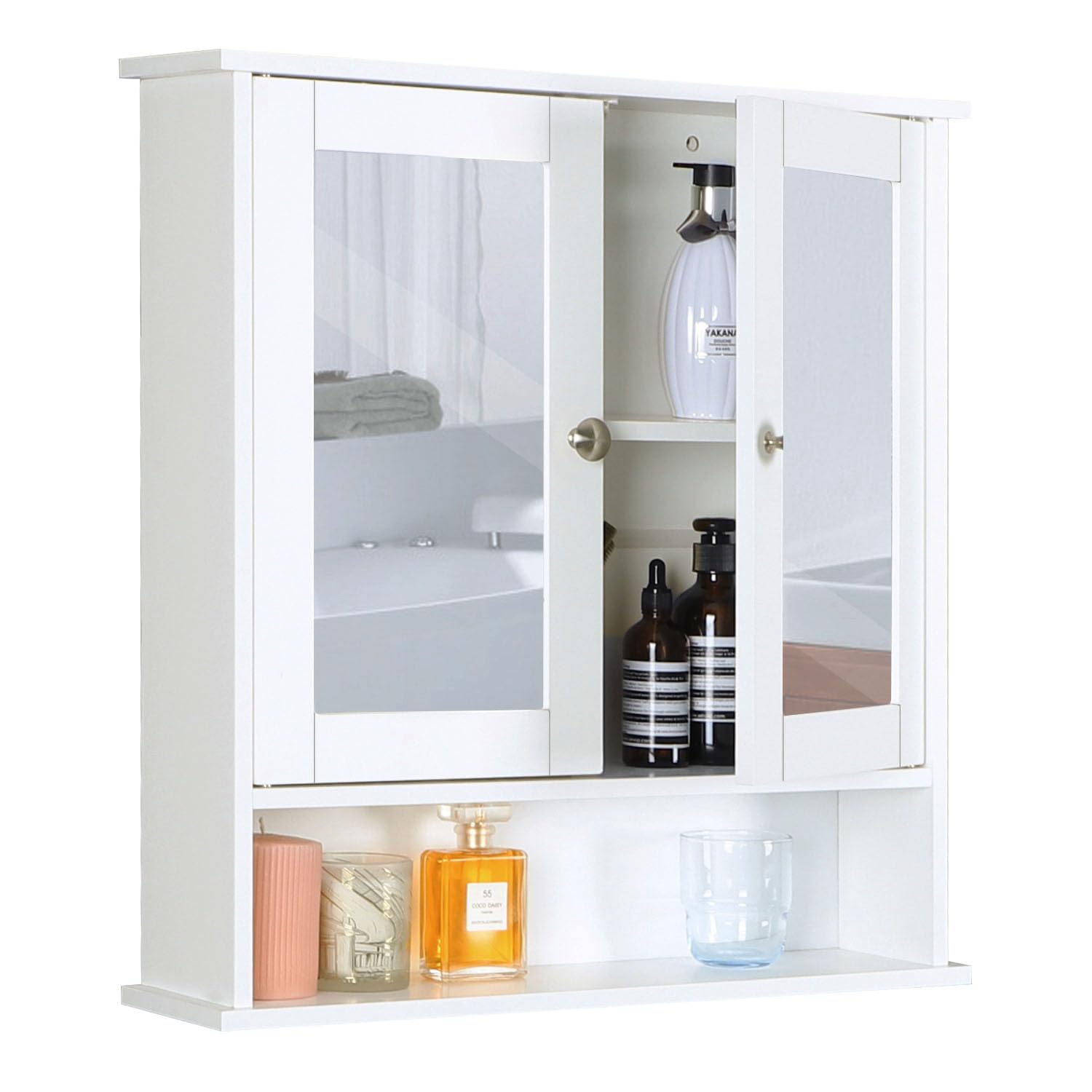 MAISON ARTS Bathroom Medicine Cabinet with Mirror and Adjustable Shelf, Medicine Cabinets Bathroom Cabinet Wall Mounted for Kitchen, Living Room and Laundry Room, White