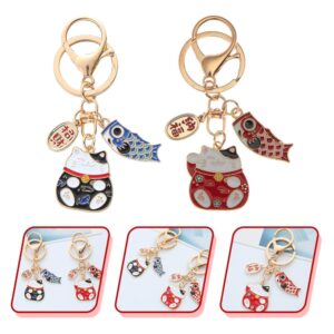 NUOBESTY Maneki Neko Lucky Cat Keychain: Japanese Beckoning Cat Keyring Fengshui Fortune Key Chains for Wealth Fortune