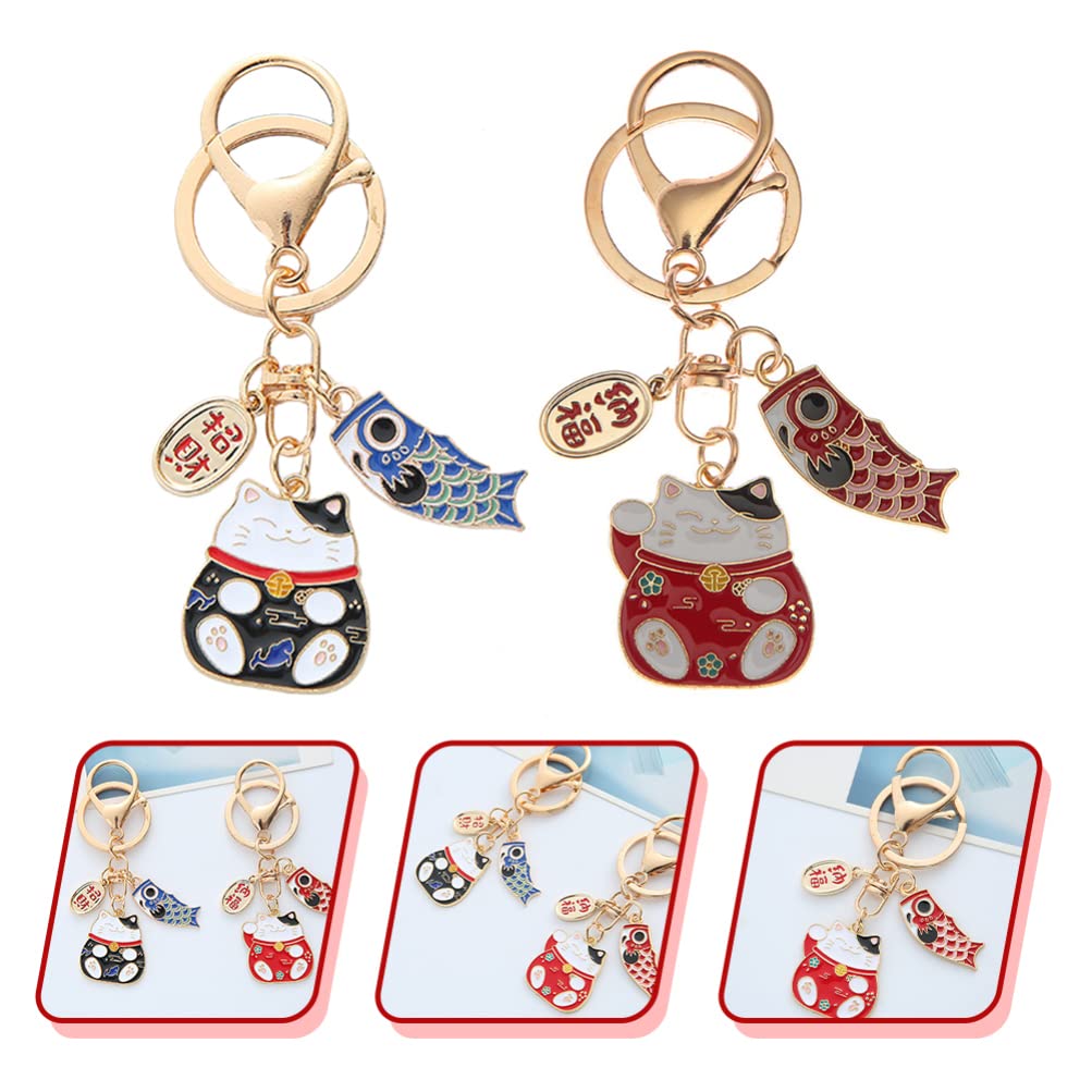 NUOBESTY Maneki Neko Lucky Cat Keychain: Japanese Beckoning Cat Keyring Fengshui Fortune Key Chains for Wealth Fortune