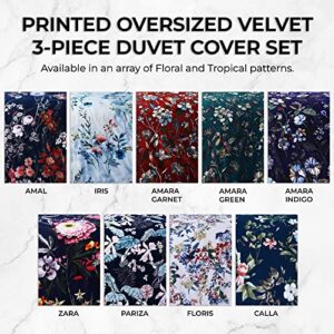 Tribeca Living Velvet Floral Printed King Duvet Cover Set, Soft Touch, Oversized, Luxury Three Piece Set Includes One Duvet Cover and Sham Pillowcases, Calla Multicolor