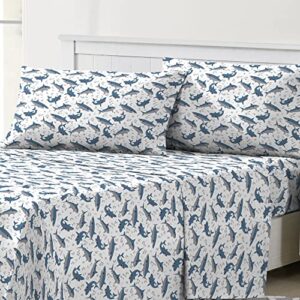 dream factory kids sheet set lightweight microfiber bed sheets super soft easy wash cozy bedding 10” pocket - twin, blue sharks