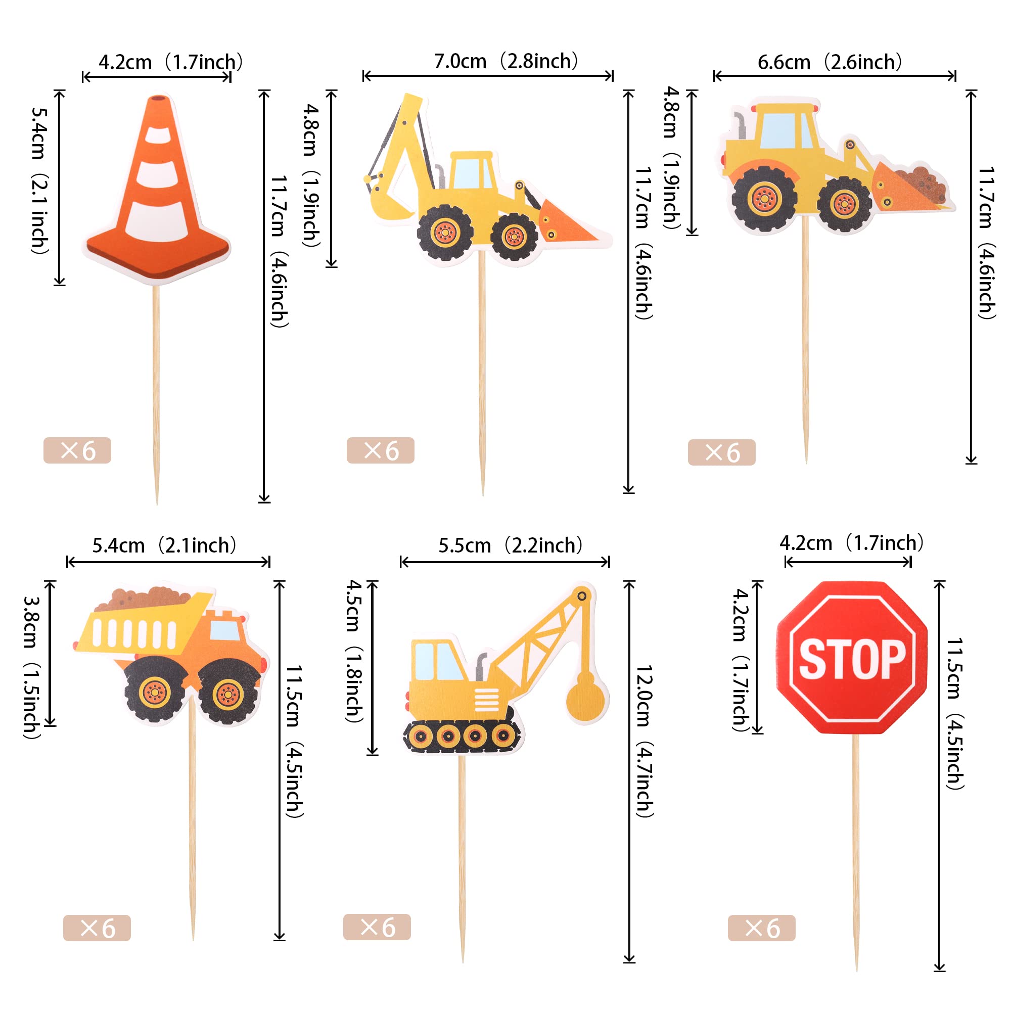 36 PCS Construction Cupcake Toppers Stop Sign Dump Truck Excavator Tractor Party Cake Food Picks Decorations for Construction Theme Baby Shower Kids Birthday Party Supplies