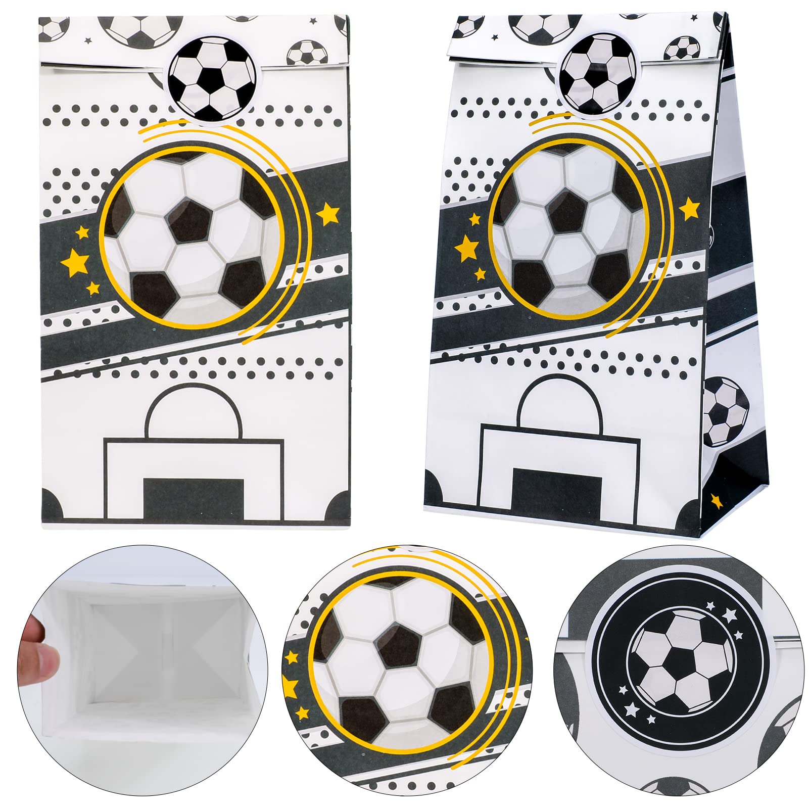 Qpout Soccer Party Bag Set of 12, Green and White Soccer Goodie Bags, Soccer Gift Bags for Team, Soccer Party Bags for Birthday Party Favors Candy Cookies Chocolates Kids Treats