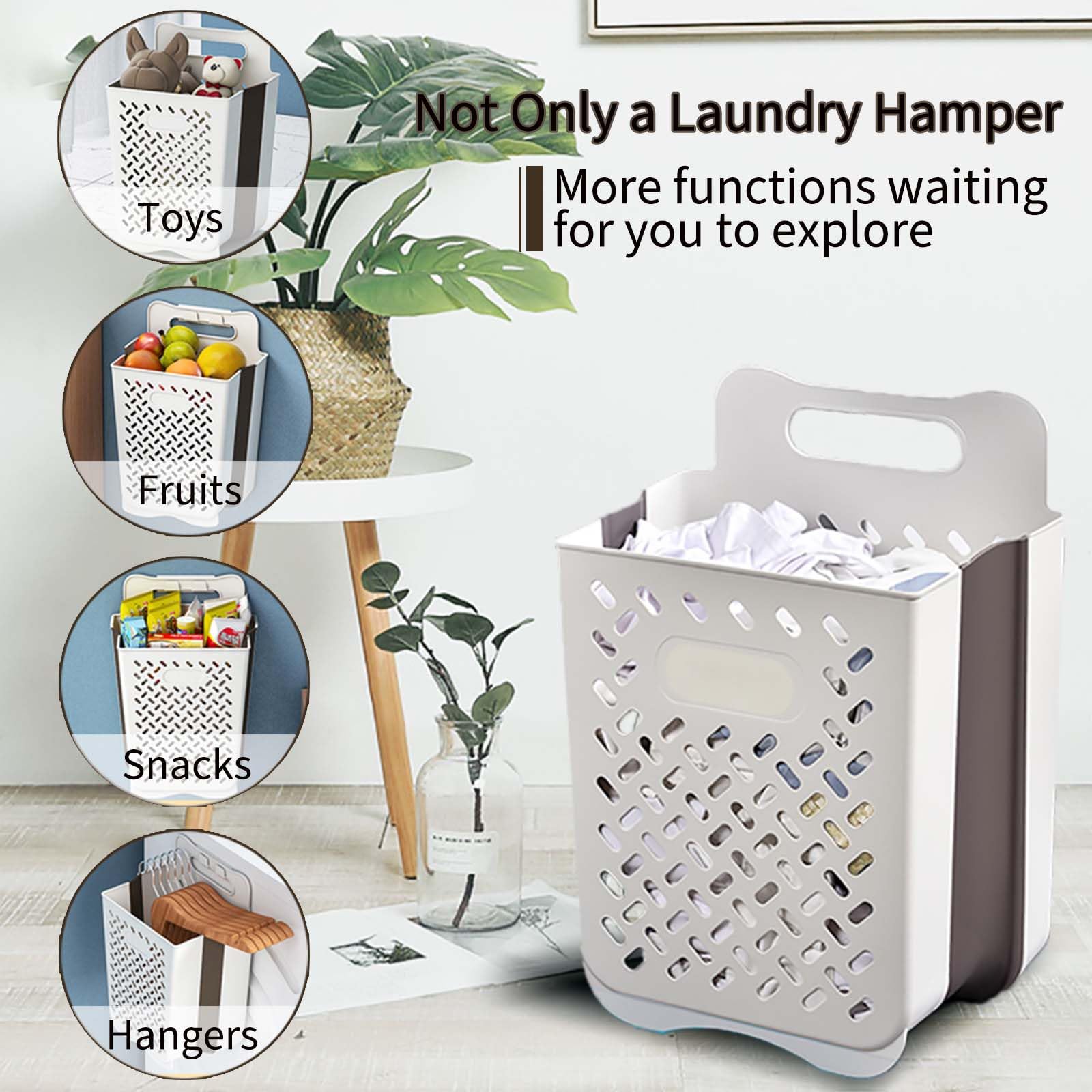 Pansyling Plastic Foldable Laundry Basket with Handle, 42L Wall Mounted Laundry Hamper Freestanding Dirty Clothes Hamper, Collapsible Laundry Baskets Pop Up Hamper Storage Container for Snacks Dolls