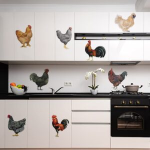 pligreat 8 pcs roosters hens wall stickers, removable vinyl peel and stick wall decals for kitchen pantry playroom nursery farmhouse wall decoration home indoor diy window fridge door wall art decor