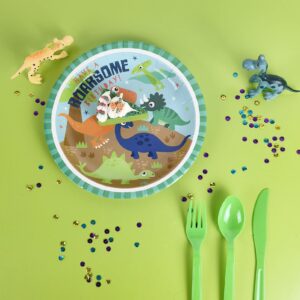 GOOCHOO 144 Pack Dinosaur Party Supplies Sets Severs 24 Person Including Plates Napkins Cups and Cutlery for Birthday Party