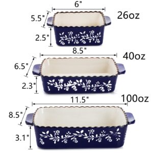 AVLA 3 Pack Ceramic Bakeware Set Porcelain Rectangular Baking Dish Lasagna Pans for Cooking Kitchen Casserole Dishes Cake Dinner 12 x 8.5 x 6 Inches of Baking Pans Banquet and Daily Use Cobalt Blue