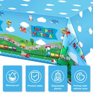 Tegeme 3 Pack Transportation Birthday Party Supplies Transportation Table Covers Cars Tablecloth Vehicle Transportation Birthday Decorations for Kids Birthday Baby Shower Party, 54 x 108 Inch