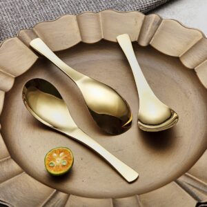 Kyraton Gold Soup Spoons 4 Pieces, Stainless Steel Titanium Plating Thick Heavy Weight Table Spoons, Asian Chinese Japanese Spoon Set for Cereal Ramen Dishwasher Safe