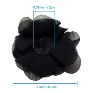 30pcs Rhinestone Chiffon Flower 2" Sewing Fabric Appliques for Clothing Craft Party Wedding Decor Tassel Topper Decoration Gift Wrapping Headbands Hair Accessories DIY (Black)