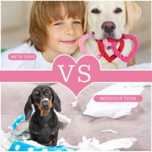 Whaline 3 Pieces Valentine's Day Dog Chew Toys Heart Shaped Dog Rope Red Pink Heart Pet Chew Rope Valentine's Day Puppy Throwing Toy for Small Medium Dog Pet Teaching Teeth Cleaning Chewing Supplies