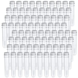 sinjeun 80 pack 45ml clear plastic test tubes with caps, 25x140mm bath salt tubes, good seal test tubes containers with screw lip for sample, gumball, candy, scientific experiments