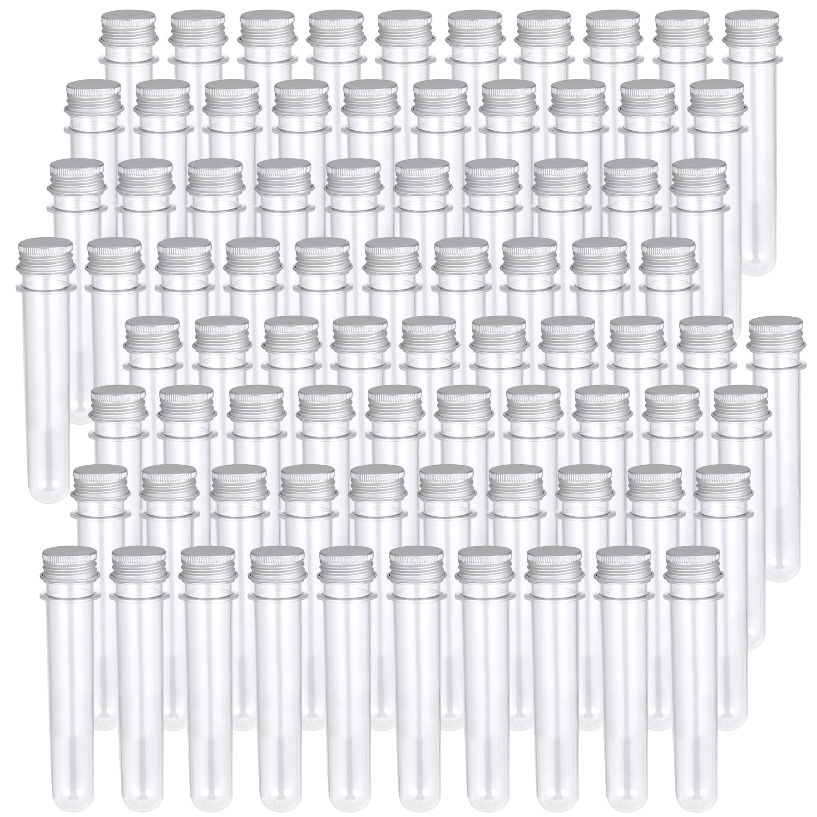 SINJEUN 80 Pack 45ml Clear Plastic Test Tubes with Caps, 25x140mm Bath Salt Tubes, Good Seal Test Tubes Containers with Screw Lip for Sample, Gumball, Candy, Scientific Experiments