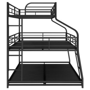 Bellemave Metal Triple Bunk Beds Twin XL/Full XL/Queen, Made of Heavy Duty Steel with Long and Short Ladder and Full-Length Guardrails for Boys, Girls, Teens (Black)