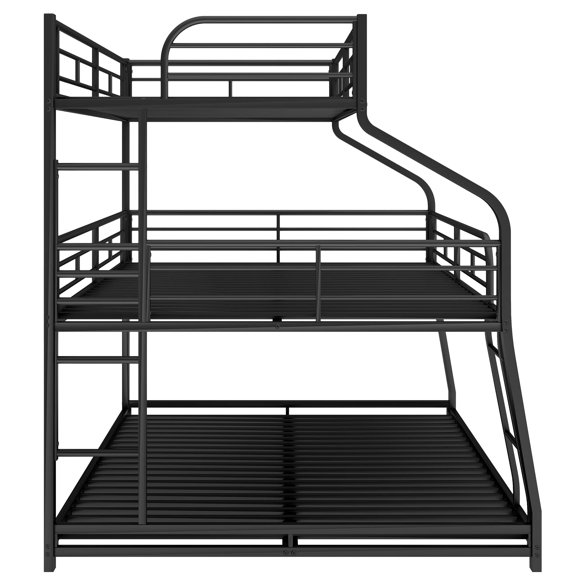 Bellemave Metal Triple Bunk Beds Twin XL/Full XL/Queen, Made of Heavy Duty Steel with Long and Short Ladder and Full-Length Guardrails for Boys, Girls, Teens (Black)