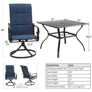 PatioFestival Patio Dining Set 5 Pieces Metal Outdoor Furniture Sets Outside Suqare Table Swivel Rocker Chairs with All Weather Frame (5Pcs, Blue)