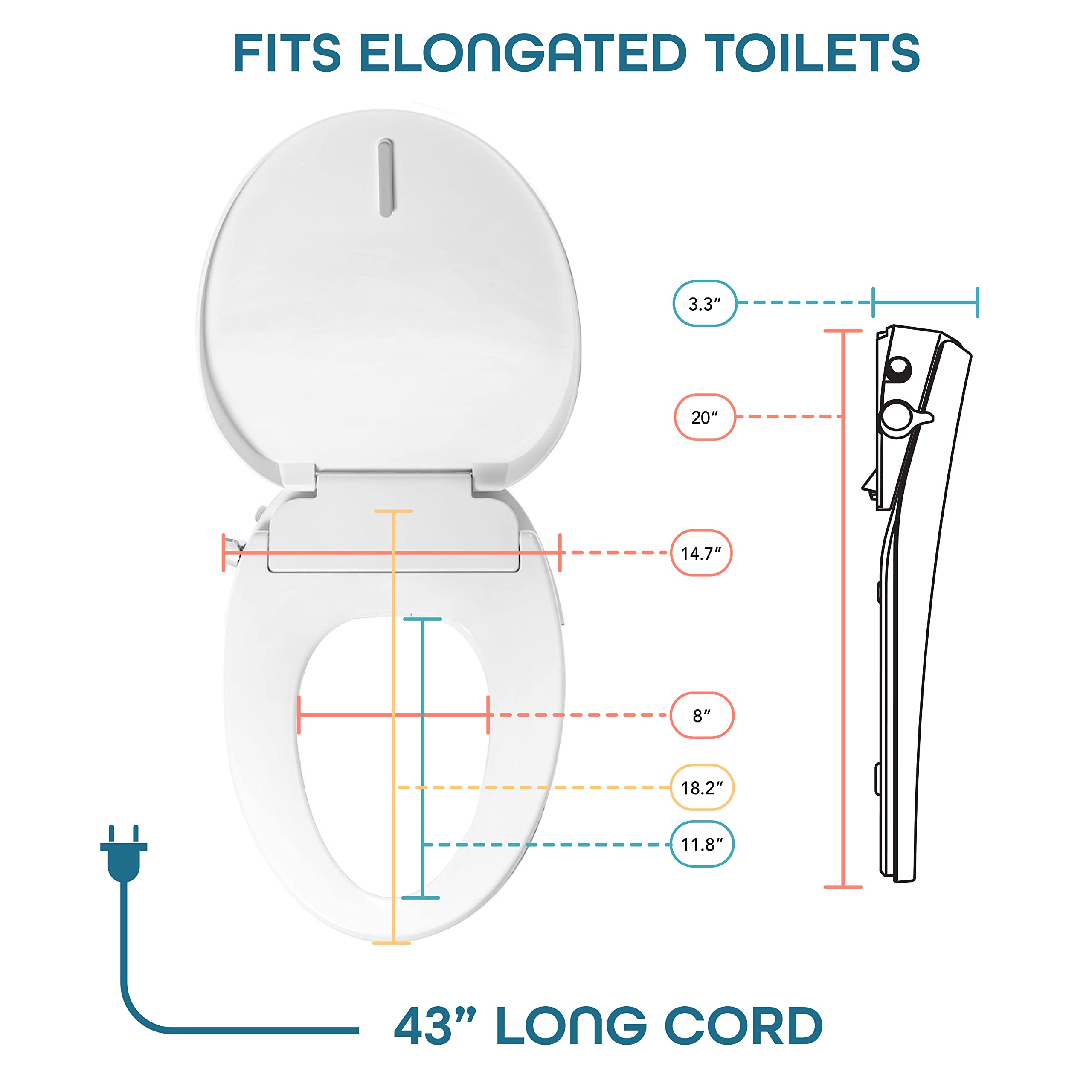 BidetMate 700 Series Electric Bidet Smart Toilet Seat with Side Knob Control - Instant Heated Water, Dryer and Seat - Adjustable and Self-Cleaning - Fits Elongated Toilets