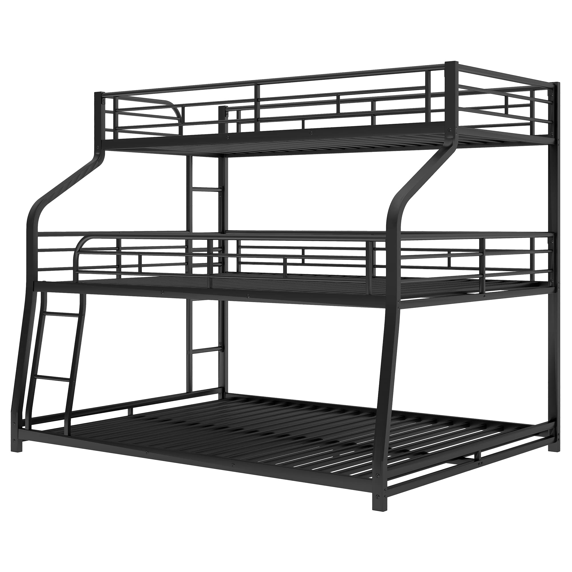 Triple Bunk Beds Twin XL/Full XL/Queen, Made of Heavy Duty Steel with Ladders and Full-Length Guardrails for Boys, Girls, Teens (Black)