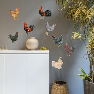 PLIGREAT 8 Pcs Roosters Hens Wall Stickers, Removable Vinyl Peel and Stick Wall Decals for Kitchen Pantry Playroom Nursery Farmhouse Wall Decoration Home Indoor DIY Window Fridge Door Wall Art Decor