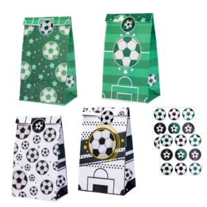 Qpout Soccer Party Bag Set of 12, Green and White Soccer Goodie Bags, Soccer Gift Bags for Team, Soccer Party Bags for Birthday Party Favors Candy Cookies Chocolates Kids Treats