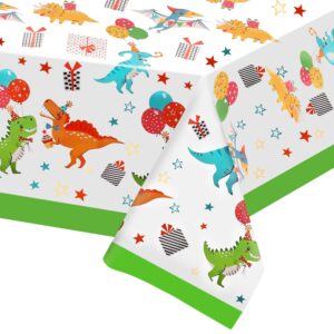 jhkim 2 pack dinosaur graduation tablecloths, dinosaur table cover for birthday, dino themed party decorations supplies kindergarten preschool grad, party table cloths for kids boy, 52" x 87"