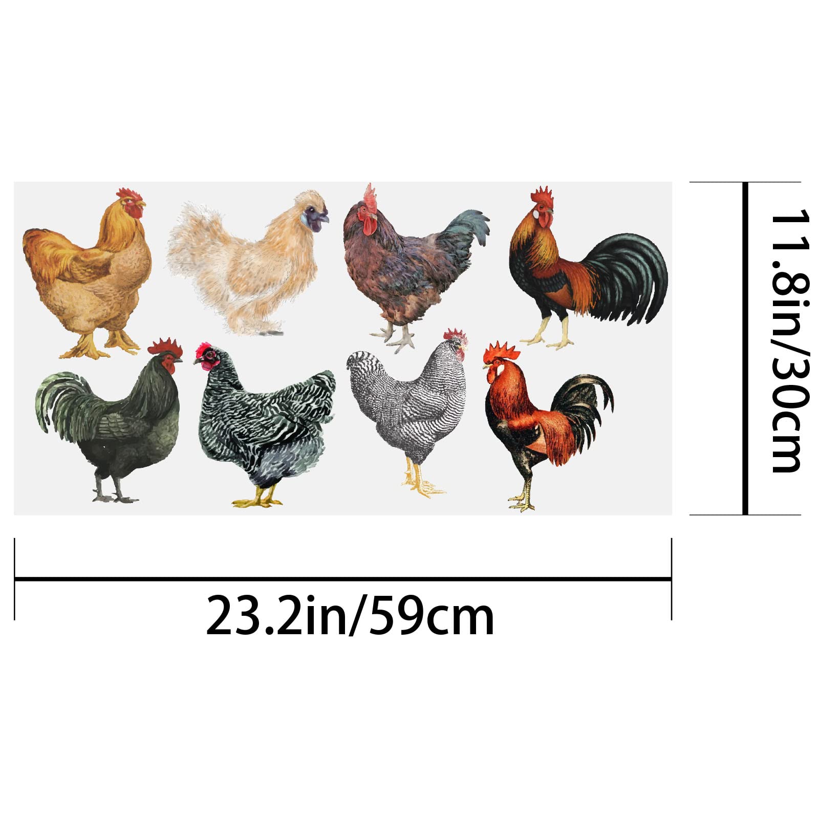 PLIGREAT 8 Pcs Roosters Hens Wall Stickers, Removable Vinyl Peel and Stick Wall Decals for Kitchen Pantry Playroom Nursery Farmhouse Wall Decoration Home Indoor DIY Window Fridge Door Wall Art Decor