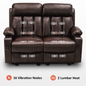 MCombo Power Loveseat Recliner, Electric Reclining Loveseat Sofa with Heat and Vibration, Cup Holders, USB Charge Port for Living Room 6075 Faux Leather (Loveseat Recliner, Dark Brown)