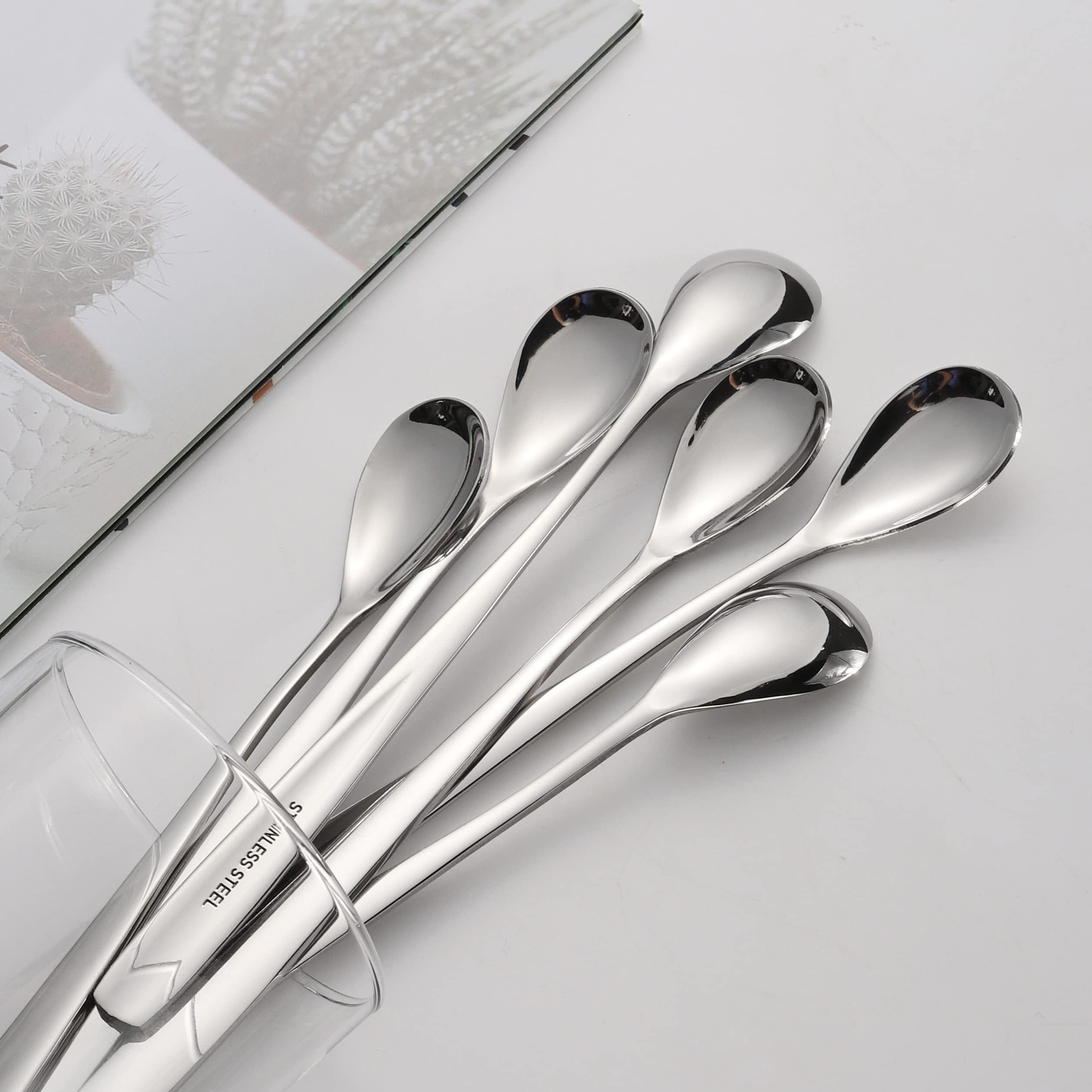 Iced Tea Spoons Set of 6 Stainless Steel Coffee Stirring Spoons Cocktail stir sticks Spoons Ice Cream Spoons with Long Handle