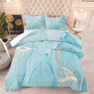 edumeya aqua blue marble bedding set twin size for girls teens adult gold glitter abstract marbling comforter quilt duvet 1 comforter 1pillowcase