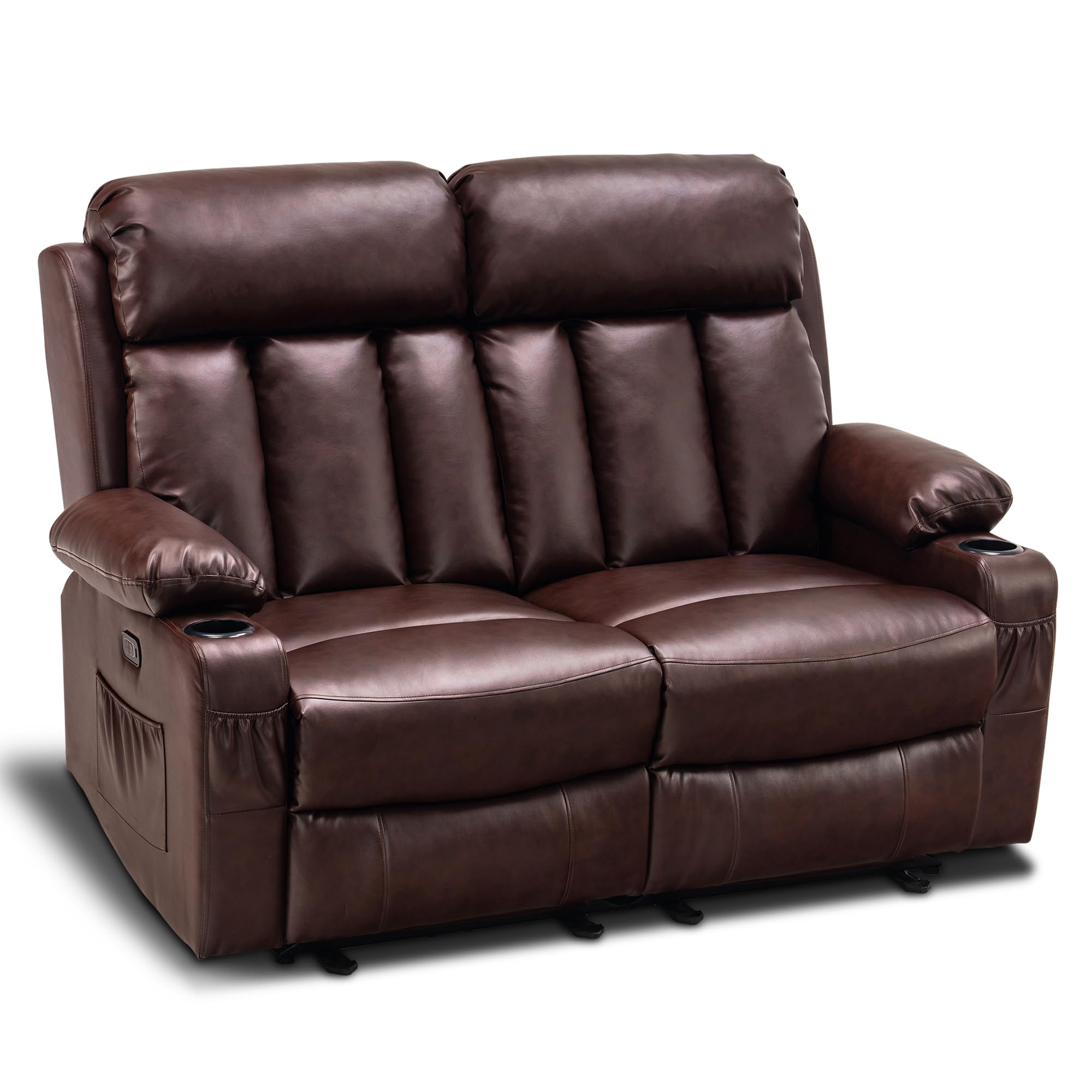 MCombo Power Loveseat Recliner, Electric Reclining Loveseat Sofa with Heat and Vibration, Cup Holders, USB Charge Port for Living Room 6075 Faux Leather (Loveseat Recliner, Dark Brown)