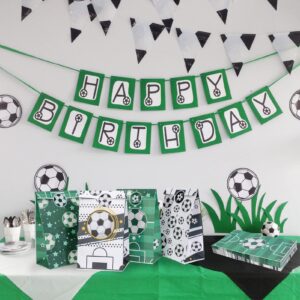 Qpout Soccer Party Bag Set of 12, Green and White Soccer Goodie Bags, Soccer Gift Bags for Team, Soccer Party Bags for Birthday Party Favors Candy Cookies Chocolates Kids Treats