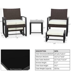 PatioFestival Patio Conversation Set 5 Pieces Outdoor Wicker Furniture Sets Chairs with Ottoman 3.1" Thickness Cushions (Beige)