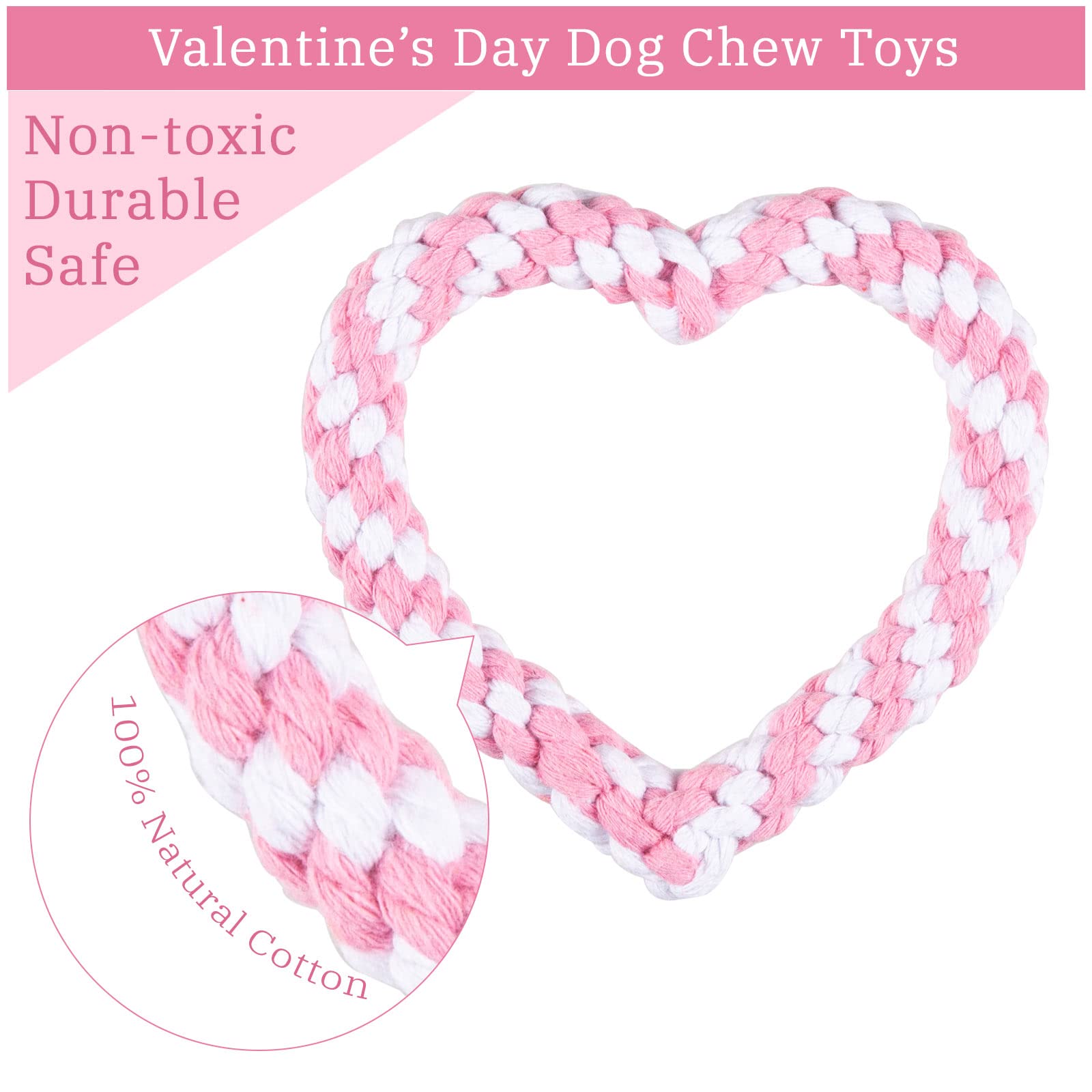 Whaline 3 Pieces Valentine's Day Dog Chew Toys Heart Shaped Dog Rope Red Pink Heart Pet Chew Rope Valentine's Day Puppy Throwing Toy for Small Medium Dog Pet Teaching Teeth Cleaning Chewing Supplies