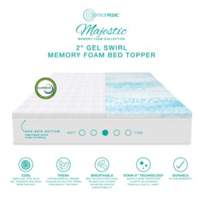 SensorPEDIC Majestic 2-Inch Gel Swirl Memory Foam Mattress Topper, King, White