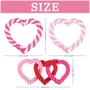 Whaline 3 Pieces Valentine's Day Dog Chew Toys Heart Shaped Dog Rope Red Pink Heart Pet Chew Rope Valentine's Day Puppy Throwing Toy for Small Medium Dog Pet Teaching Teeth Cleaning Chewing Supplies