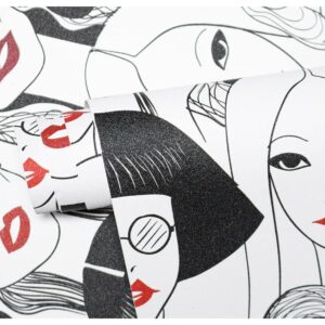 HAOKHOME Modern Peel and Stick Wallpaper Cool Ladies Black/White/Red Lips Removable Vinyl Self Adhesive Contactpaper 17.7in x 9.8ft