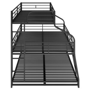 Triple Bunk Beds Twin XL/Full XL/Queen, Made of Heavy Duty Steel with Ladders and Full-Length Guardrails for Boys, Girls, Teens (Black)