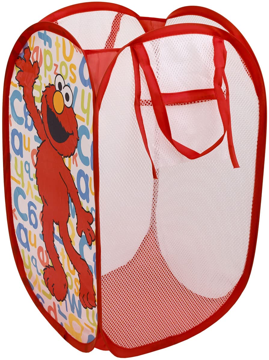 Crown Crafts Infant Products Sesame Street Elmo Pop Up Hamper - Mesh Laundry Basket/Bag with Durable Handles