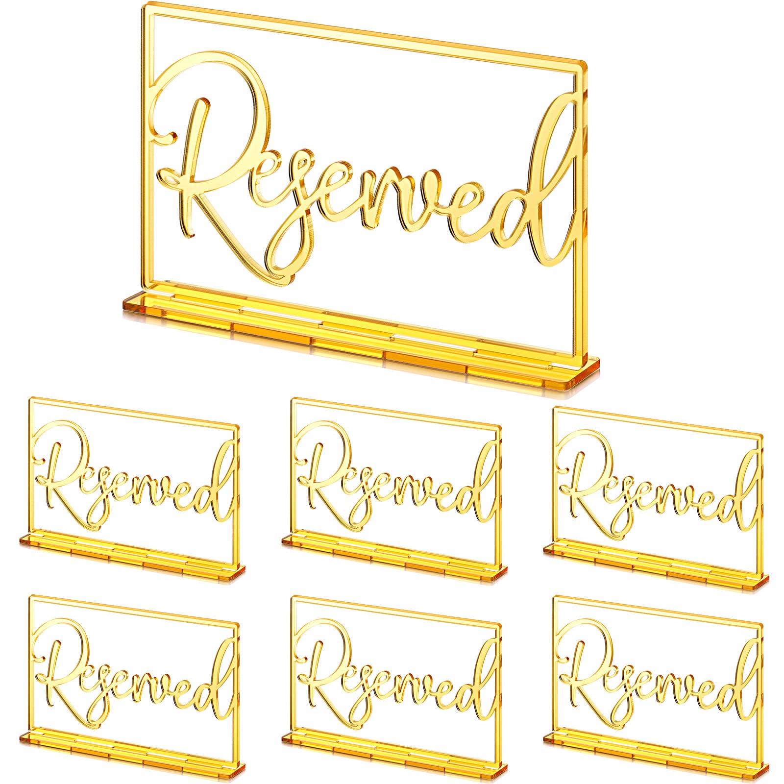 Yalikop 6 Pieces Acrylic Reserved Table Sign Wedding Signs Reserved Signs for Tables Acrylic Standing Reserved Wedding Signs for Wedding Seating Reservation Restaurant Business Office (Gold)