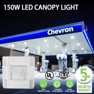 LED Canopy Gas Station Light, 150W 21000LM Surface Mount LED Carport Ceiling Light 5700K (600W HID/HPS Equivalent), 100-277V IP65 DLC & UL Listed