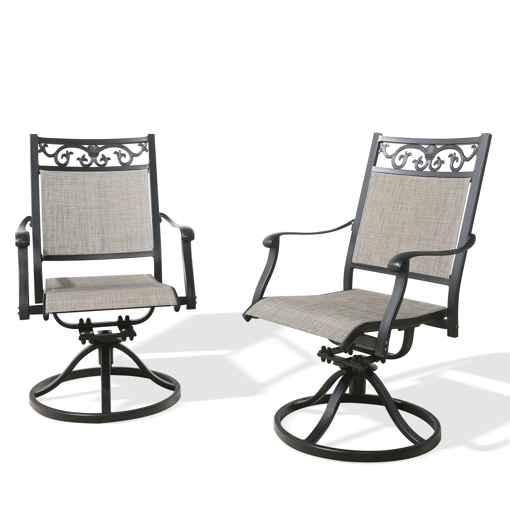 Ulax furniture Patio Cast Aluminum Swivel Dining Chairs Outdoor Sling Rocker Bistro Chairs (Set of 2)