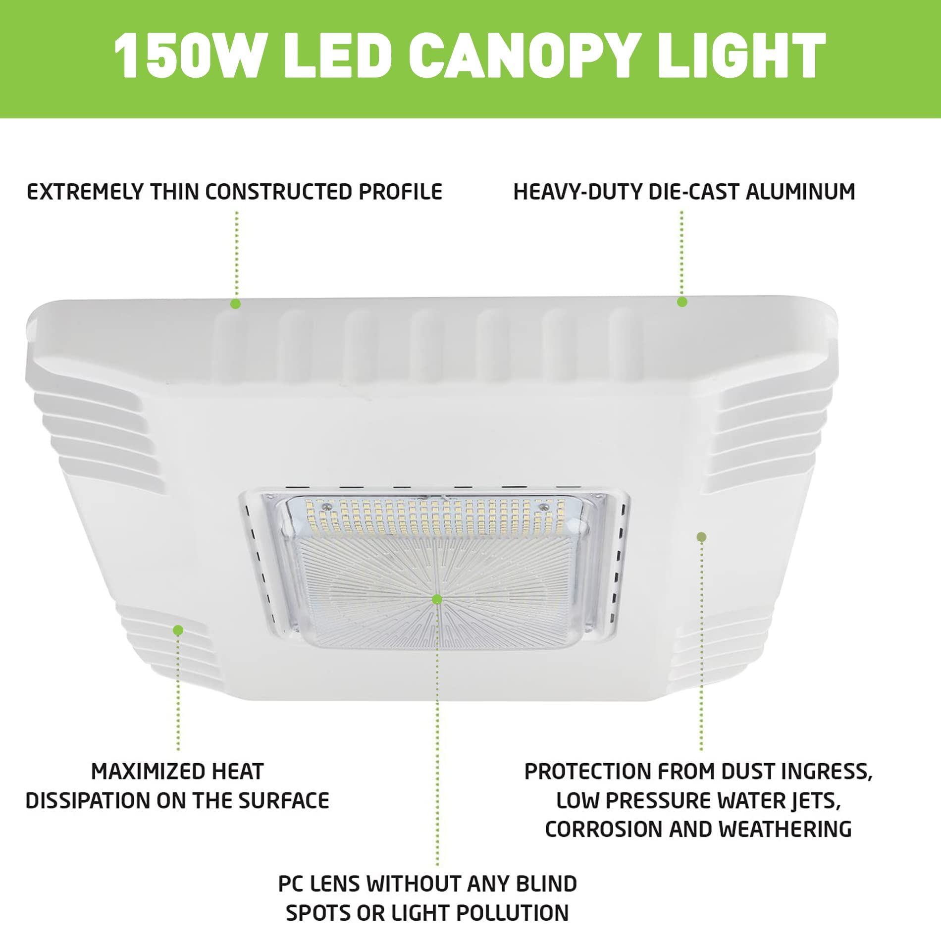 LED Canopy Gas Station Light, 150W 21000LM Surface Mount LED Carport Ceiling Light 5700K (600W HID/HPS Equivalent), 100-277V IP65 DLC & UL Listed