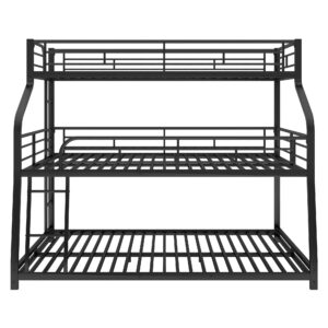 Triple Bunk Beds Twin XL/Full XL/Queen, Made of Heavy Duty Steel with Ladders and Full-Length Guardrails for Boys, Girls, Teens (Black)