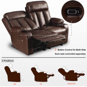 MCombo Power Loveseat Recliner, Electric Reclining Loveseat Sofa with Heat and Vibration, Cup Holders, USB Charge Port for Living Room 6075 Faux Leather (Loveseat Recliner, Dark Brown)