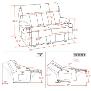 MCombo Power Loveseat Recliner, Electric Reclining Loveseat Sofa with Heat and Vibration, Cup Holders, USB Charge Port for Living Room 6075 Faux Leather (Loveseat Recliner, Dark Brown)