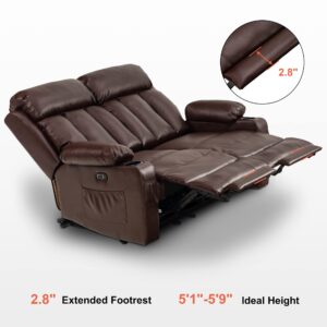 MCombo Power Loveseat Recliner, Electric Reclining Loveseat Sofa with Heat and Vibration, Cup Holders, USB Charge Port for Living Room 6075 Faux Leather (Loveseat Recliner, Dark Brown)