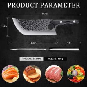 Meat Cleaver, Huusk Japan Kitchen Chopping Knives High Carbon Steel Boning Knife Heavy Duty Butcher Grilling Knife with Sheath Gift Box for Meat Bone Vegetable Outdoor BBQ Camping