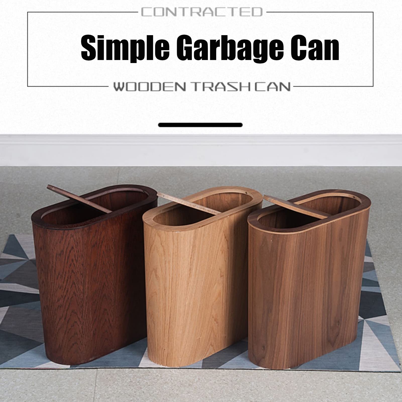 DRSFF Kitchen Wooden Narrow Trash Can，Bathroom Bedroom Gap Garbage Bin with Swing Top Lid，Home Outdoor Offices Durable Large Rubbish Bucket Waste Paper Basket (Color : C)