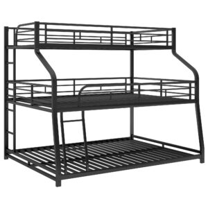 Triple Bunk Beds Twin XL/Full XL/Queen, Made of Heavy Duty Steel with Ladders and Full-Length Guardrails for Boys, Girls, Teens (Black)